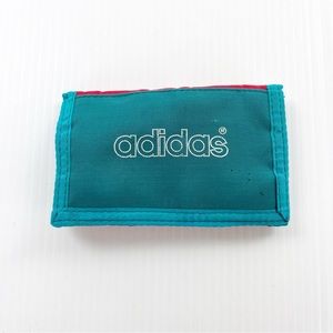 Vintage 80s Adidas Spellout Tri Fold Blue Red Wallet
